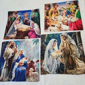 Christmas Nativity Pillow Covers 18" Set of 4 Religious Holiday Home Decor New